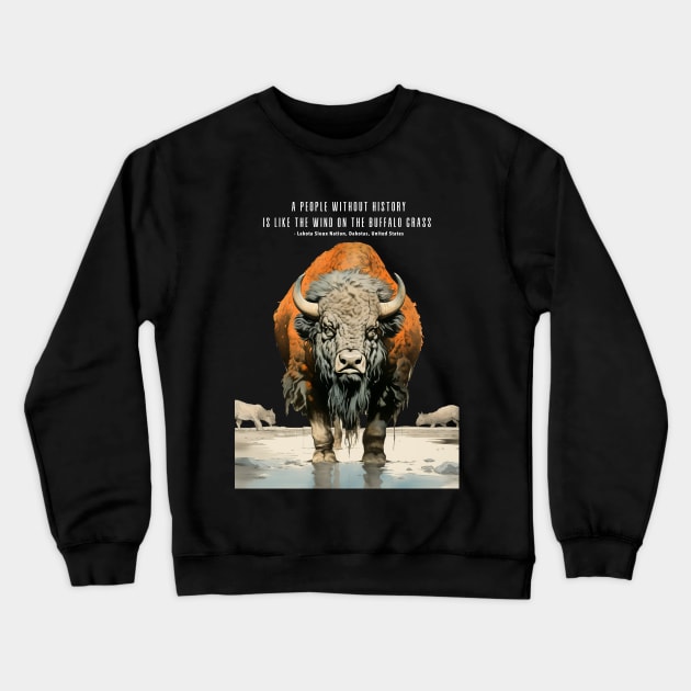 Native American Proverbs: "A People Without History is Like the Wind on the Buffalo Grass" - Lakota Sioux Nation, Dakotas, United States on a Dark Background Crewneck Sweatshirt by Puff Sumo